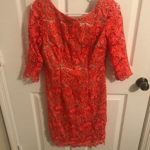 Orange long sleeve lace formal dress
